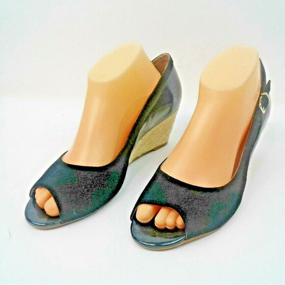 Antonio Melani Womens Black Suede and Patent Leather 2.5" Espadrille Wedge 9.5M - Picture 3 of 9